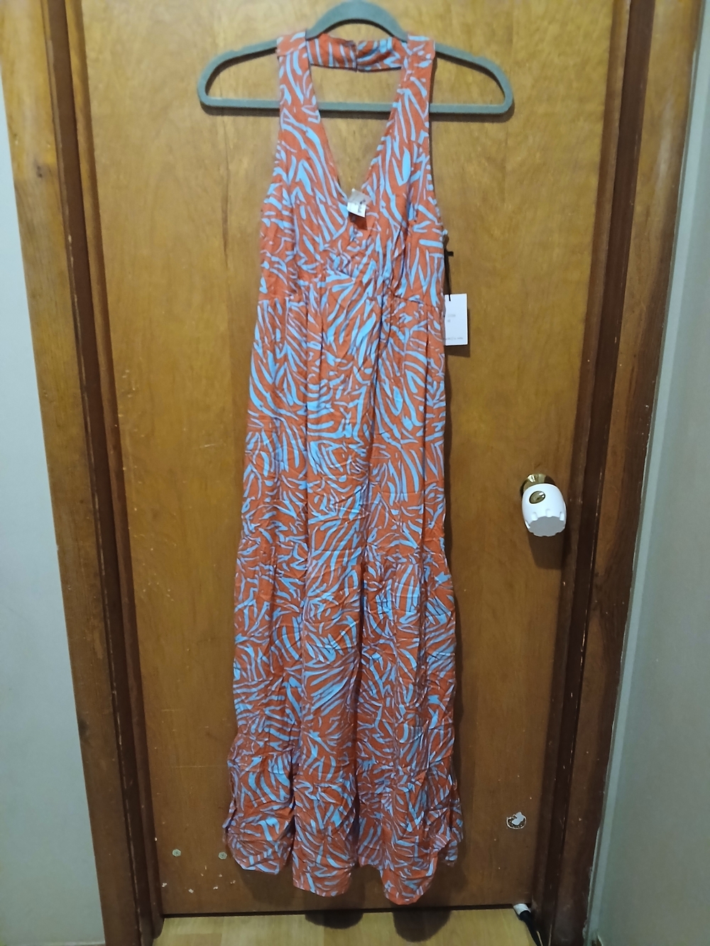 Women’s Orange Printed Maxi Dress - Halter Neck